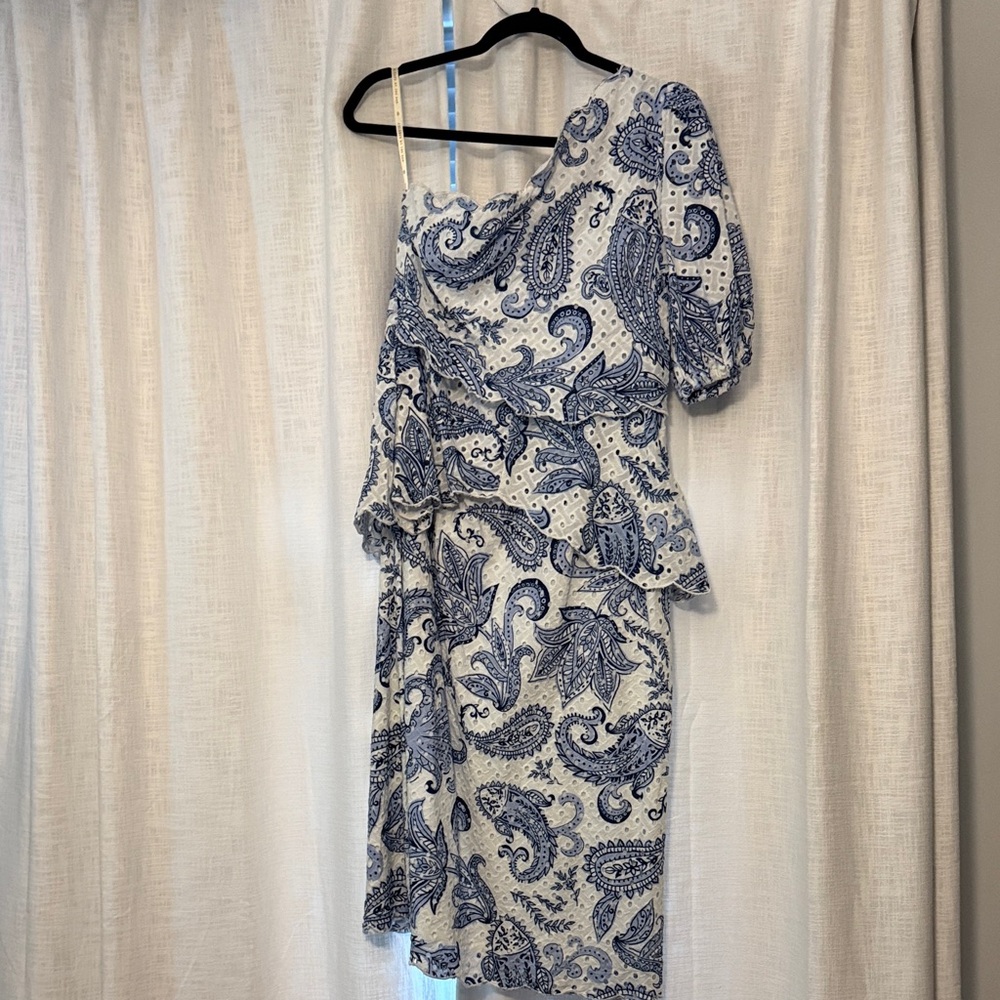 Farm Rio Elegant Blue and White Paisley Dress